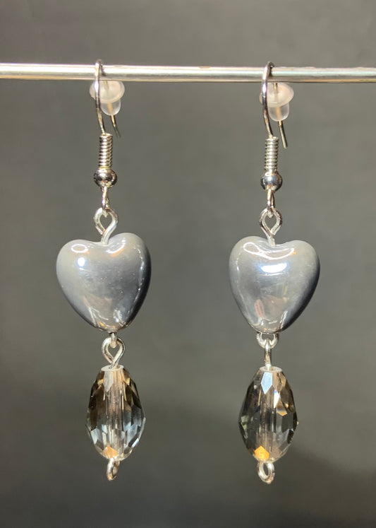 Gray Heart Earrings